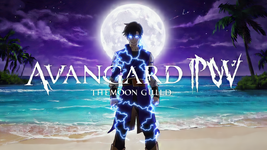 The exact same image with the anime character with glowing blue eyes and blue aura standing on...png